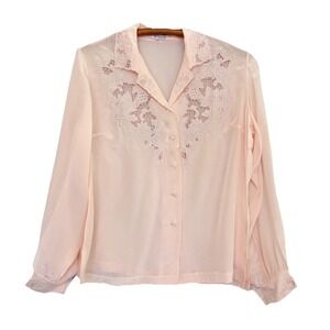 VTG Peony Floral Hand Embroidered 100% Silk Lace Blouse‎ Women 38 Dead Stock NWT